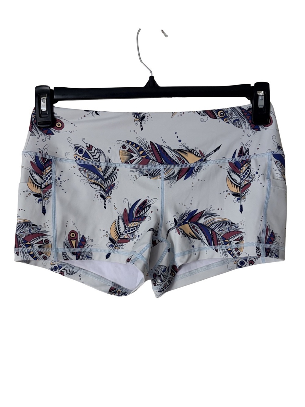 Feed Me Fight Me Fitness Weightlifting Booty Shorts, Feathers 3" Inseam, Medium